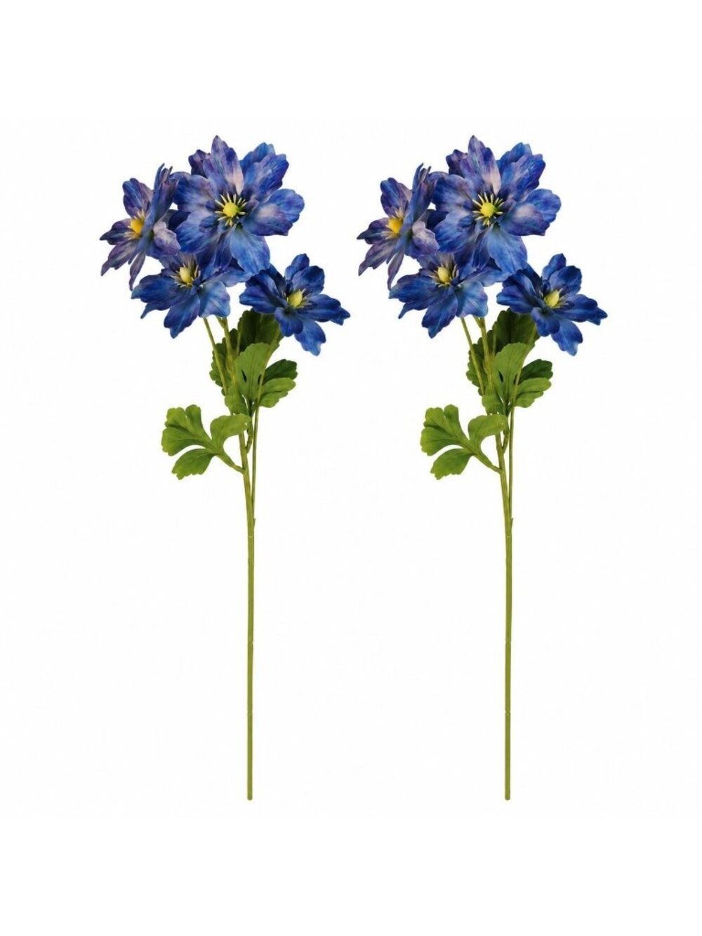 Blue Purple Real Touch Flower Stems Set of 2, 24 Inch Faux Flowers for Coastal C